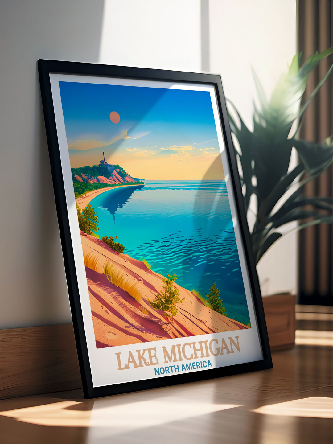 Sleeping Bear Dunes National Lakeshore Modern Prints with Lake Michigan Art offer a striking way to celebrate the natural beauty of the Great Lakes. This travel print brings elegance and charm to any home decor with its tranquil and minimalist design.