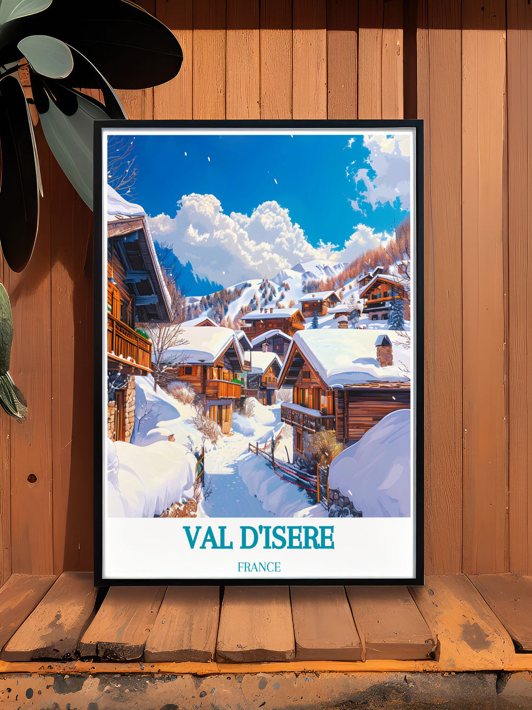 Unveil the scenic beauty of Val dIsere with this stunning art print, showcasing the picturesque village nestled in the Alps.