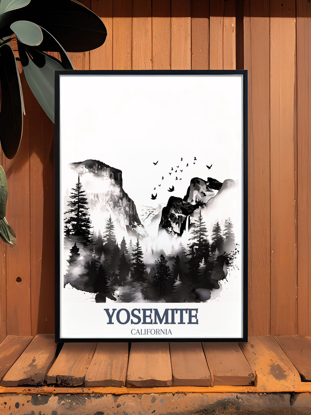 Snowboarding Print highlighting the thrill of Bear Valley Ski Resort with a breathtaking view of El Capitan and Bridalveil Fall