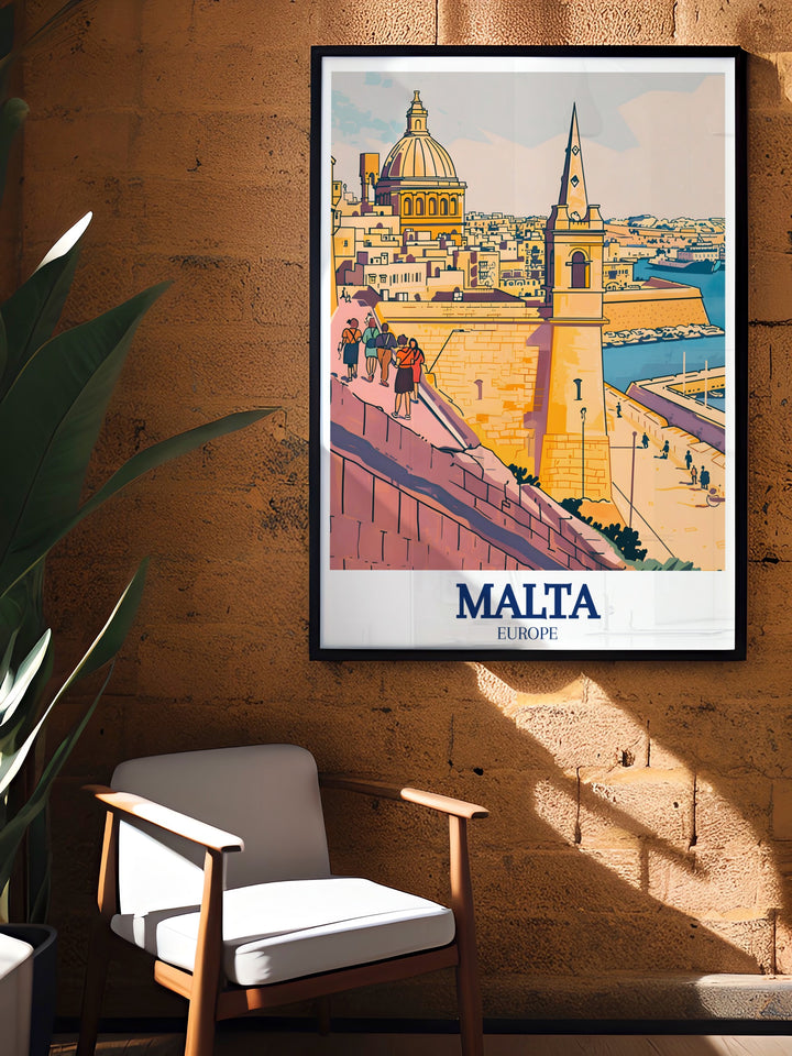 Stunning Malta wall art capturing St Pauls Cathedral and Valletta Walls offering perfect wall decor and elegant home decor for your living space bring the charm of Malta into your home with this exquisite Malta art print