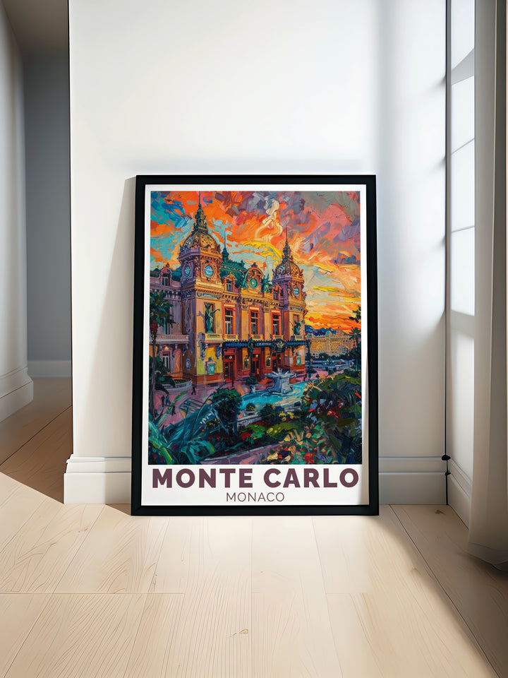 Monte Carlo Print offers a stunning view of the Casino de Monte Carlo, capturing the vibrant atmosphere of Monacos most famous landmark. Ideal for travel enthusiasts and lovers of luxury, this wall art brings the essence of Monte Carlo into your decor.