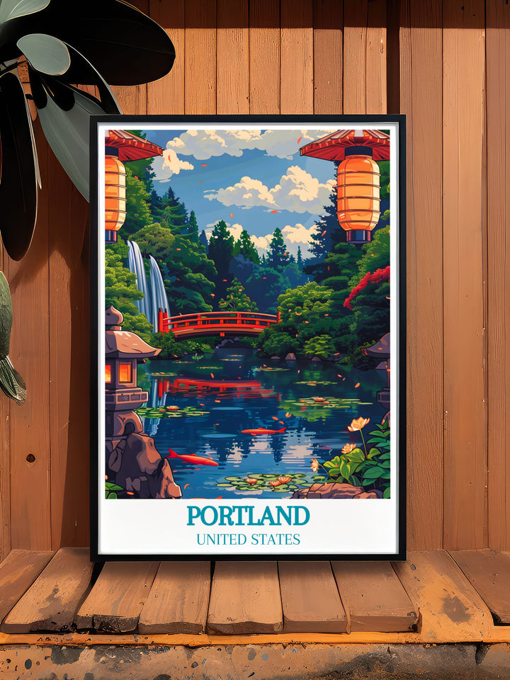 Portland Japanese Garden modern decor piece with intricate botanical garden design and Portland Oregon map elements perfect for enhancing your living space