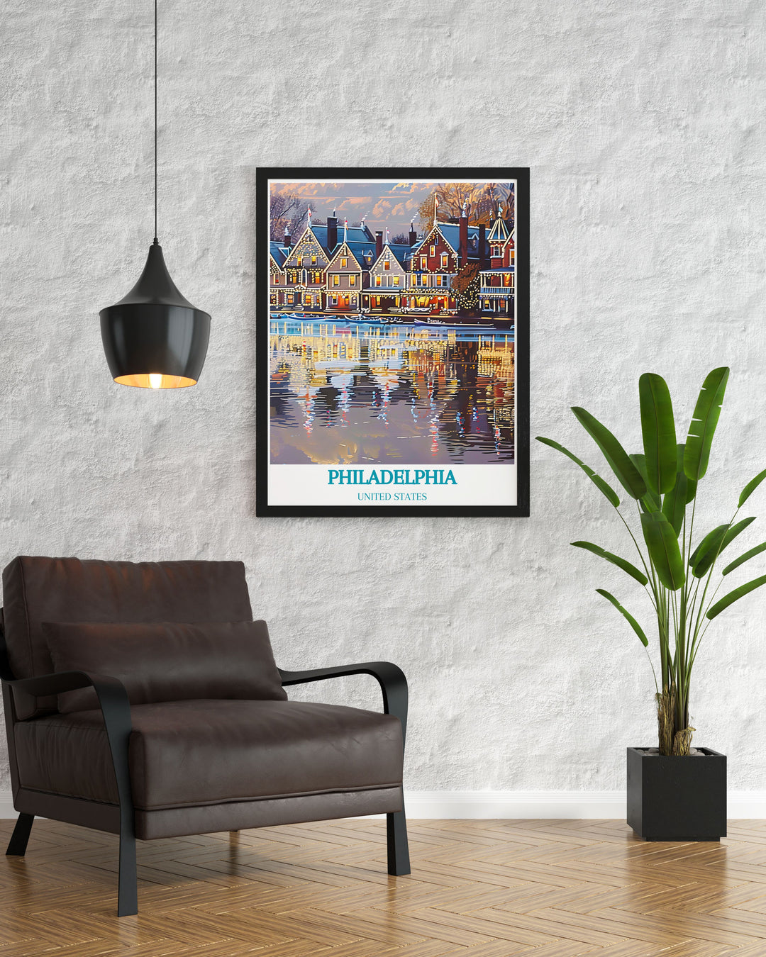 Celebrate the visual splendor of Boathouse Row with this detailed travel poster, highlighting the charming facades and vibrant colors of Philadelphias iconic landmark.