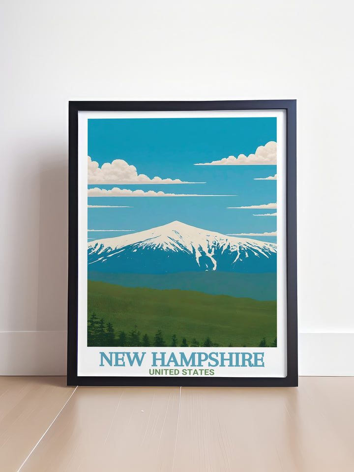 Bring the beauty of New Hampshire into your space with this Mount Washington Travel Print. Featuring the highest peak in the northeastern United States, this print is a perfect addition for those who admire the scenic grandeur of the outdoors.