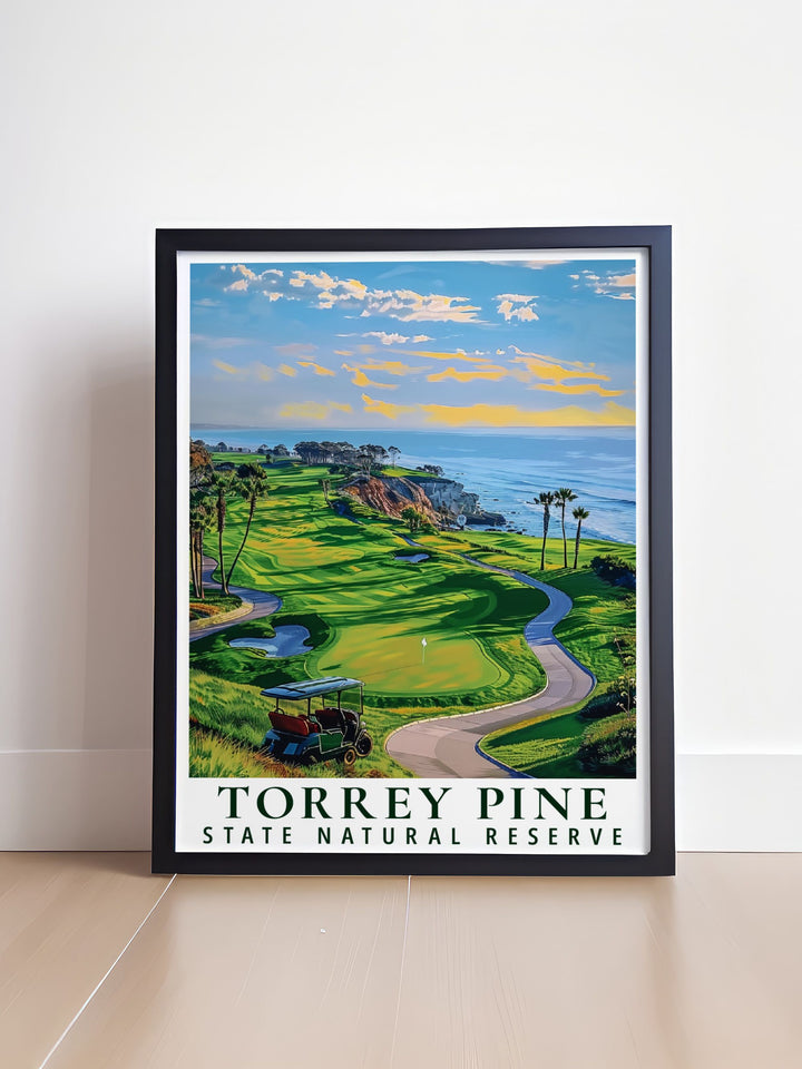 Torrey Pines map print and golf course offering a blend of modern art and beach elegance suitable for various decor styles and special occasions