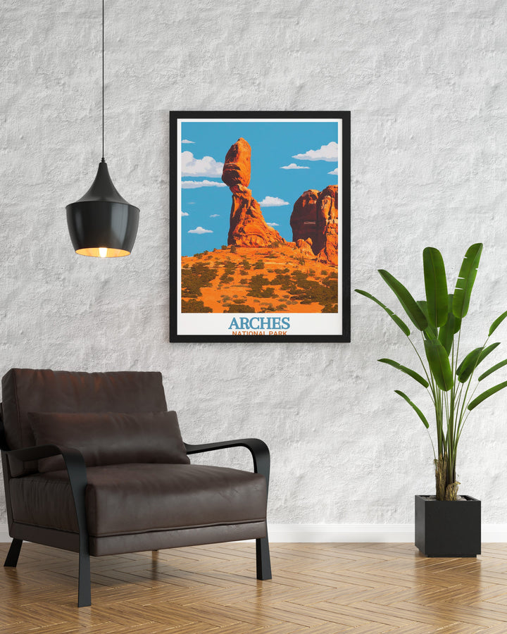 Captivating Balanced Rock wall art illustrating the breathtaking beauty of Arches National Park perfect for adding a touch of nature to your home and a unique National Park gift for any occasion.