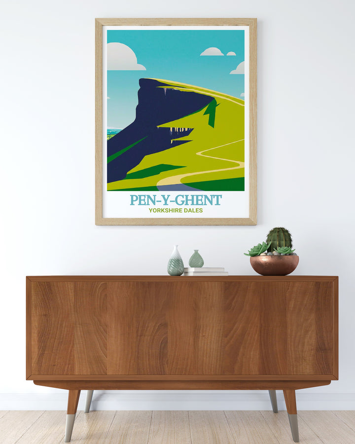 Pen Y Ghent landscape art featuring the serene surroundings and unique geological features of Pen Y Ghent Nose near Pen Y Ghent. This scenic print captures the essence of the Yorkshire Dales, providing a visual escape to one of Englands most beautiful locations.