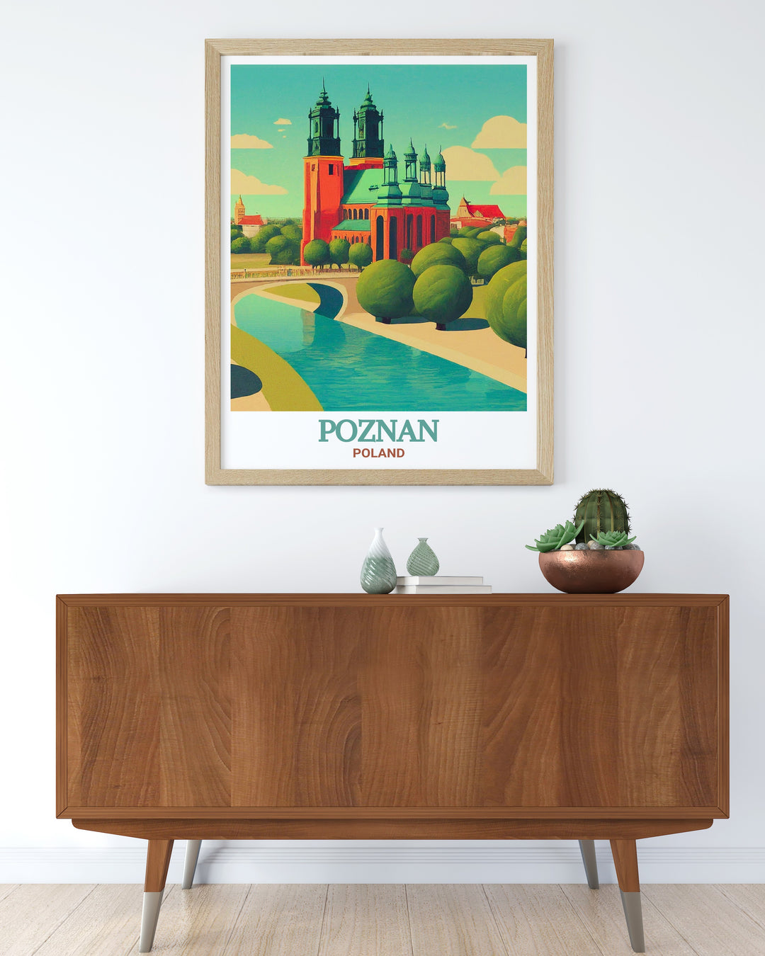 Poznan poster featuring Cathedral Island is a must have for any art and travel enthusiast bringing the picturesque beauty of Poznan into your home office or living space perfect for anyone who appreciates Polish travel decor.