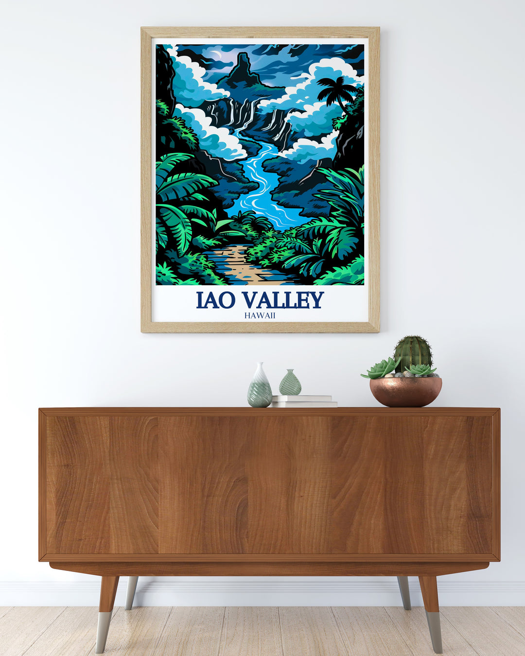 Featuring the iconic Iao Needle and the flowing Iao Stream, this Hawaii art print captures the breathtaking beauty of Mauis Iao Valley. Ideal for home decor or as a travel gift, this poster brings the lush landscapes of Hawaii into your home with stunning clarity and rich color.