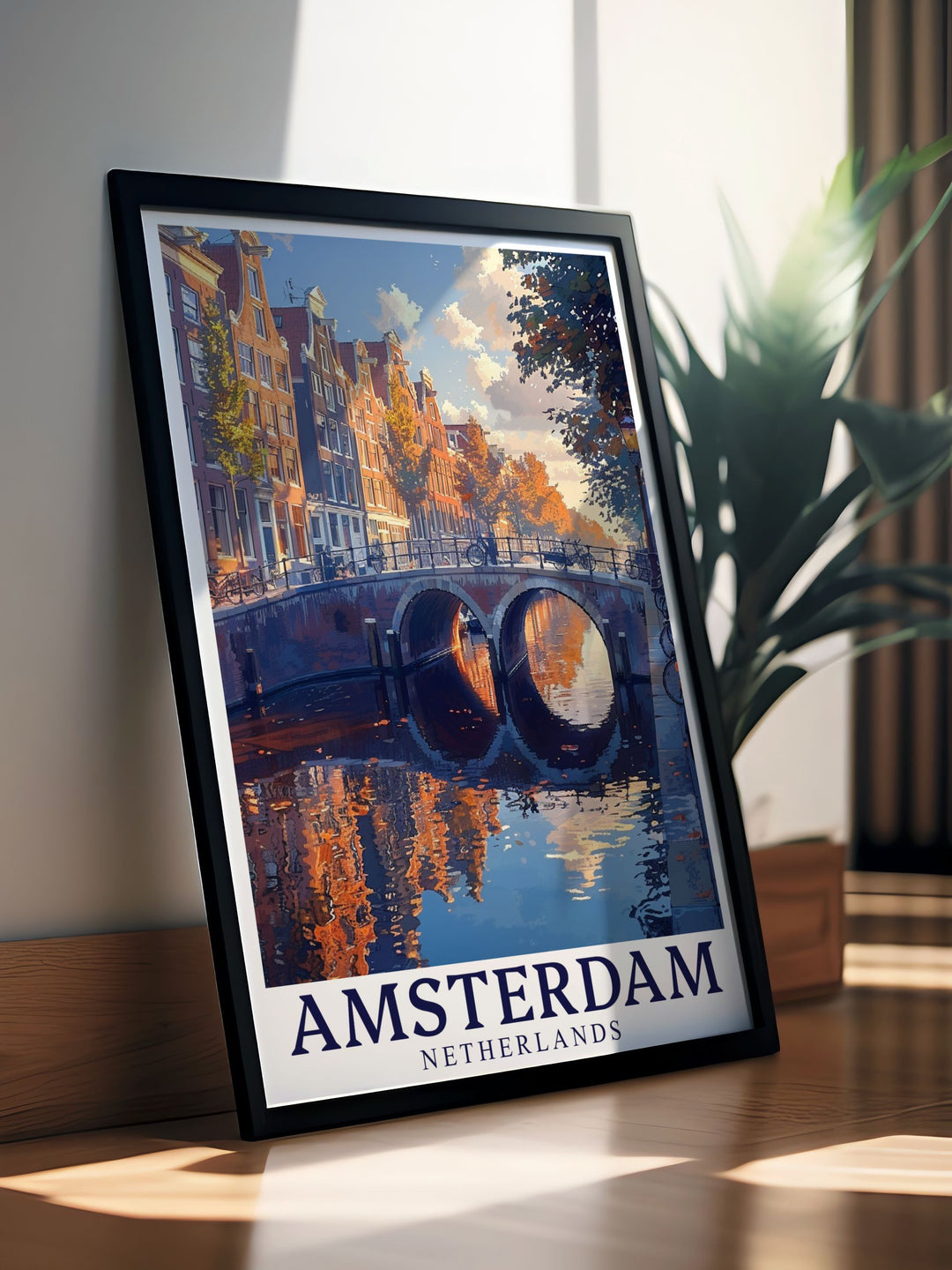 Colorful art of Amsterdam highlighting the Canal Arch Grachtengordel. This Amsterdam colorful art piece is perfect for home decor and makes an excellent gift for any occasion. Celebrate the unique charm of Amsterdam with this beautiful artwork.