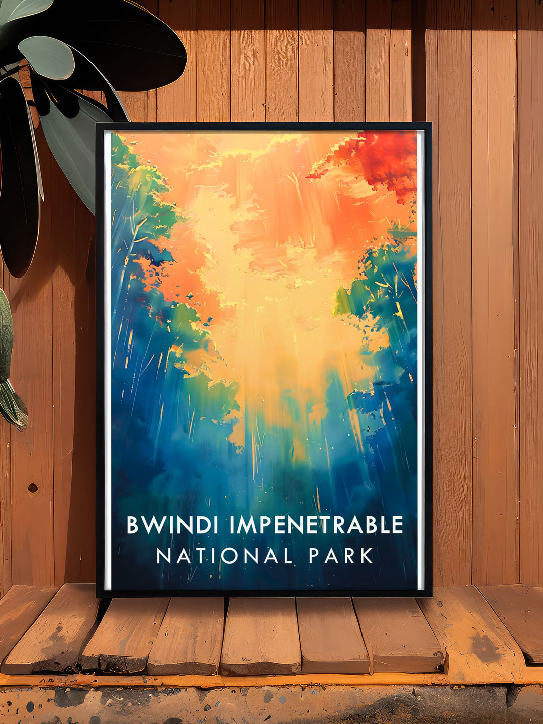 Featuring the expansive views and unique wildlife of Bwindi, this travel poster captures the essence of Ugandas natural beauty, perfect for those who appreciate outdoor adventures and conservation.