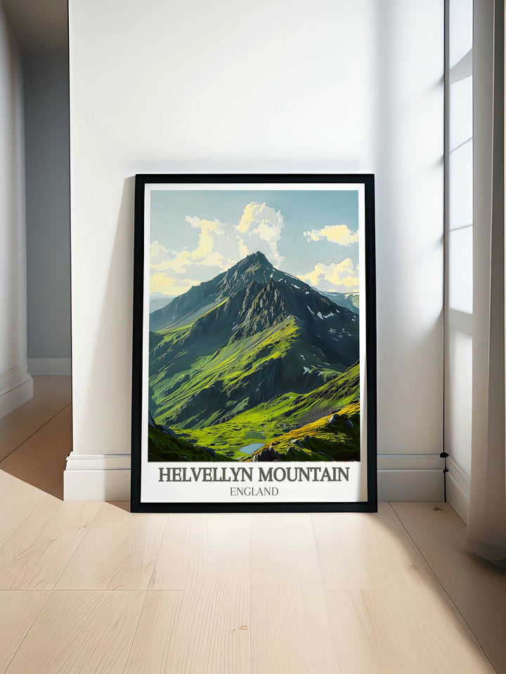 Helvellyn Mountain poster showcasing the breathtaking beauty of the Lake District perfect for adding a touch of nature to your home decor a must have for hiking enthusiasts and nature lovers a timeless tribute to the majestic peaks of Helvellyn Mountain and its serene landscapes