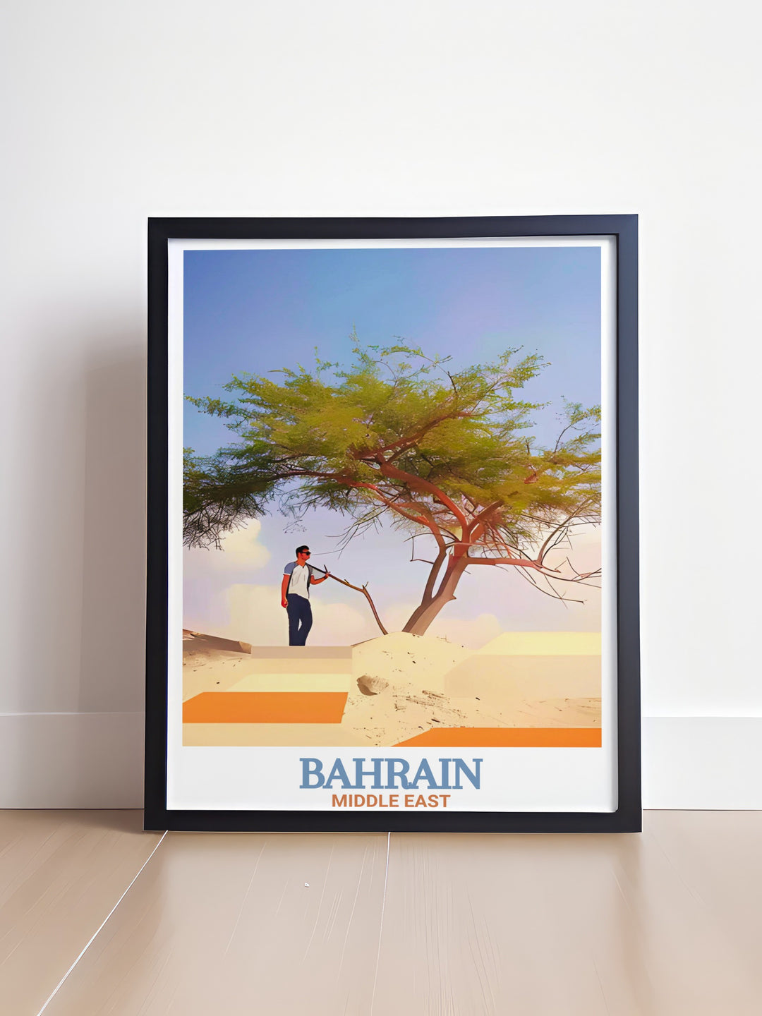 Elegant Bahrain Travel Print of the Tree of Life capturing the natural wonder and cultural significance of one of the most famous landmarks in Bahrain.