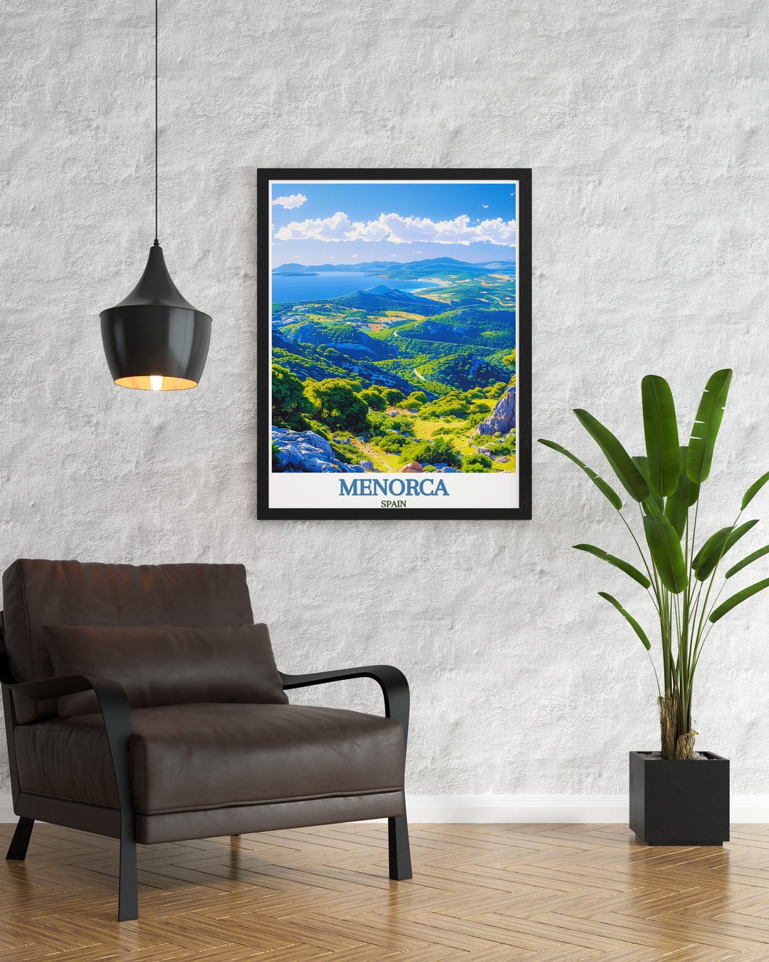 Monte Toro stunning print featuring the serene and majestic views from Menorcas highest peak with its lush greenery and expansive horizon ideal for Spain wall art and elegant home decor adding a sophisticated and calming touch to any room.