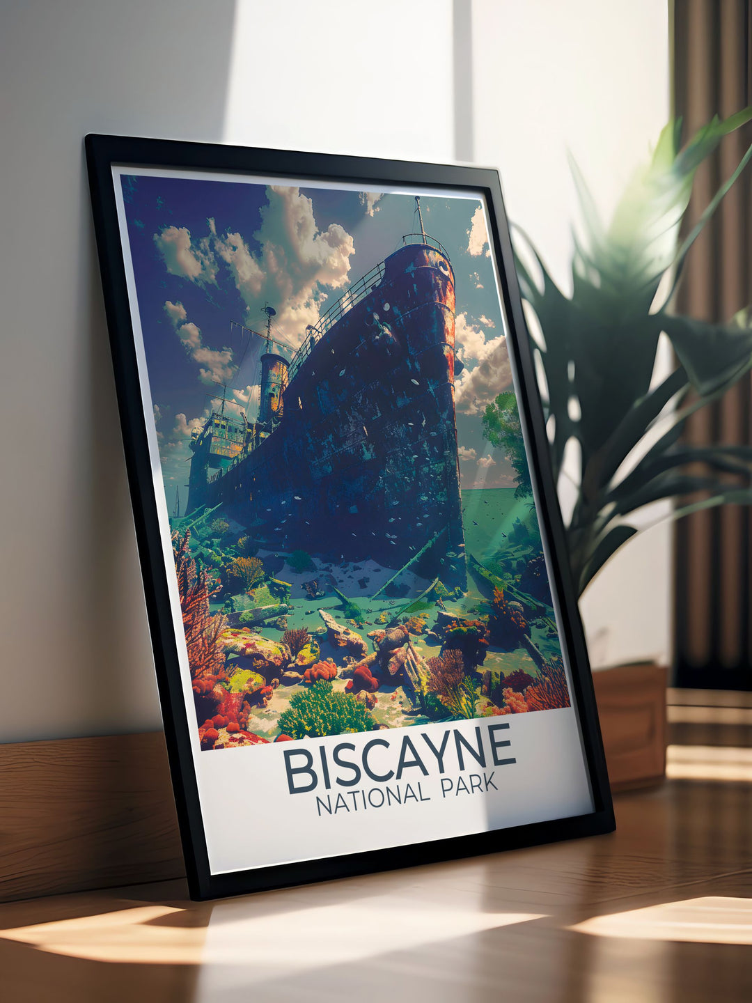 Unique artwork of Biscayne National Park featuring The Maritime Heritage Trail and coral reefs, perfect for personalized gifts or home decor. This print captures the essence of Floridas most scenic national park.