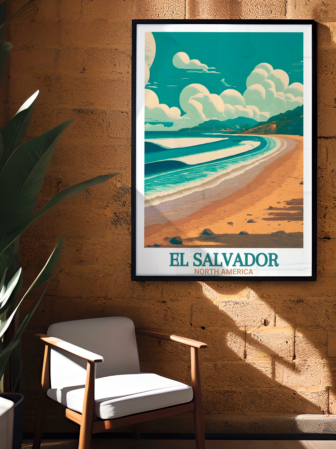 El Salvador poster of El Tunco Beach a travel poster print that brings the essence of El Salvadors coastal paradise into your home an ideal piece of wall art for those who appreciate the natural beauty and cultural heritage of El Salvador