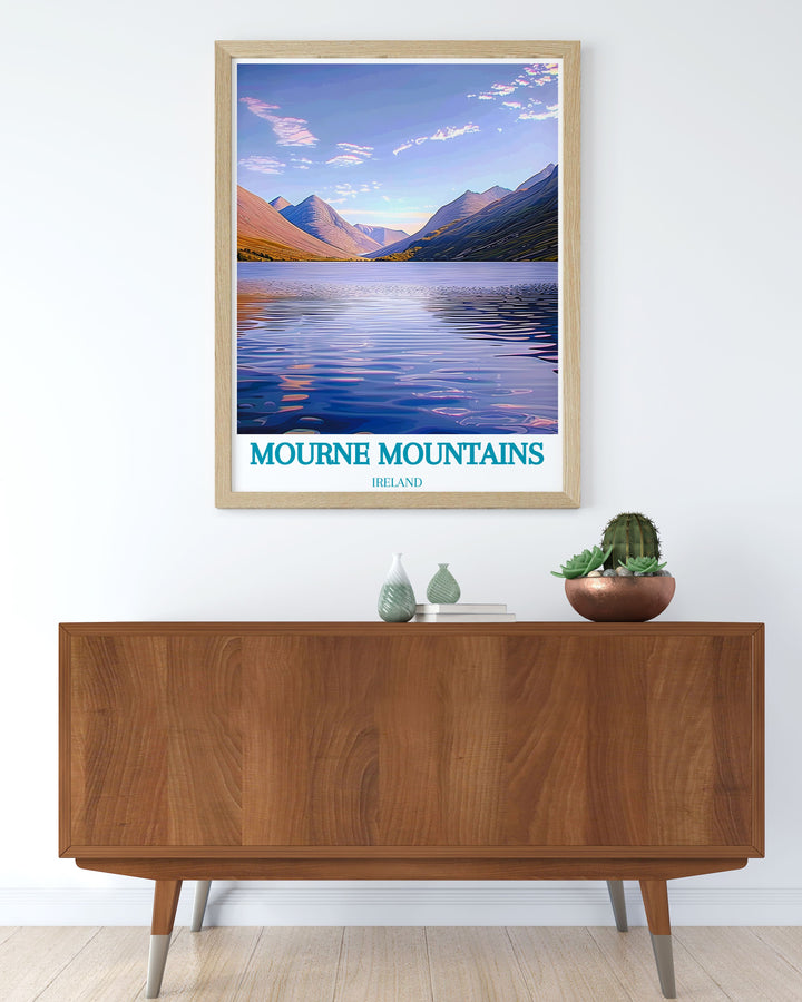 This vibrant art print of the Silent Valley Reservoir highlights the regions peaceful waters and lush surroundings, making it a standout piece for those who appreciate serene landscapes.