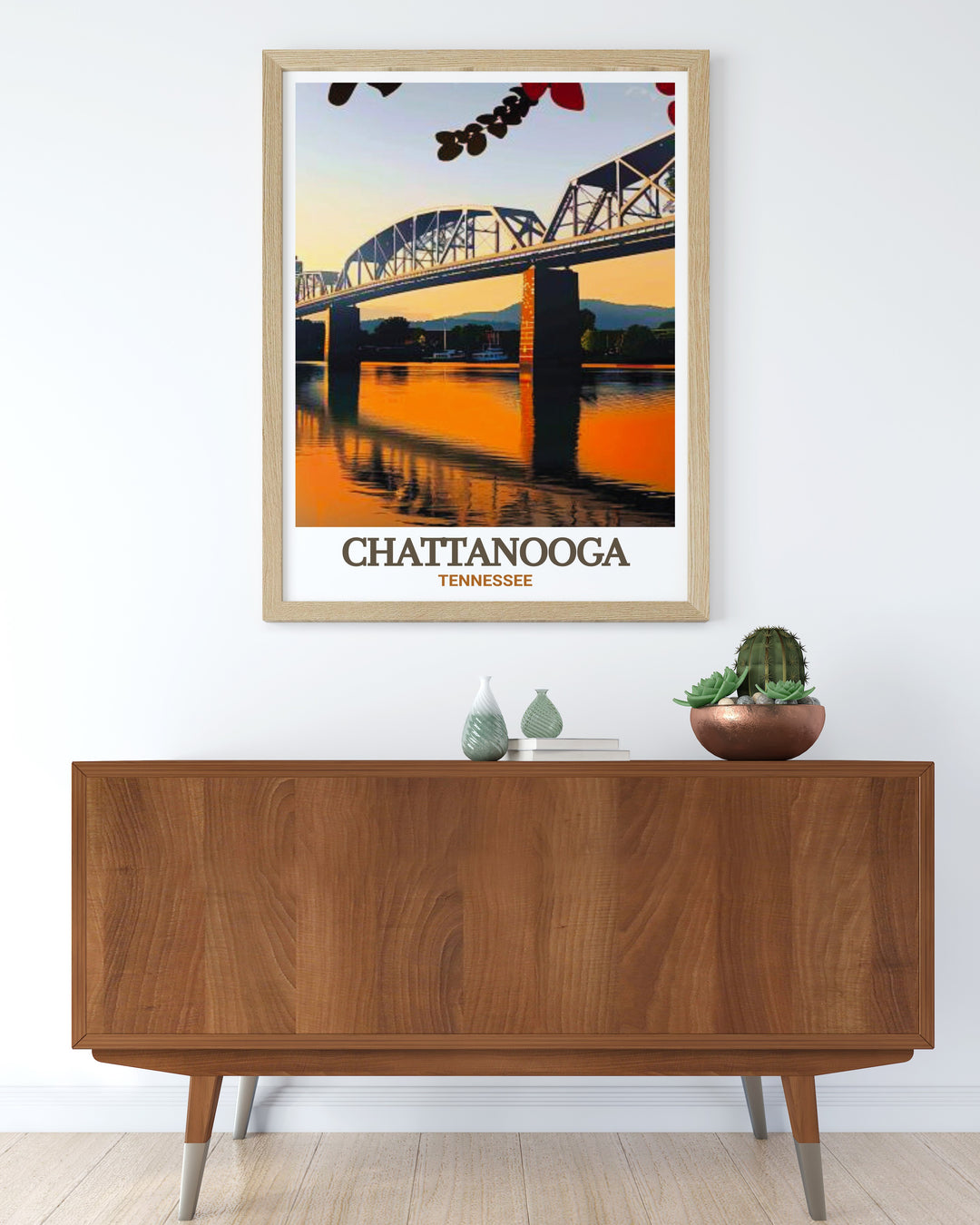 Chattanooga Poster with Walnut Street Bridge beautifully illustrated in black and white this fine line art print combines the historic bridge with elements of the citys street map perfect for modern and classic interiors