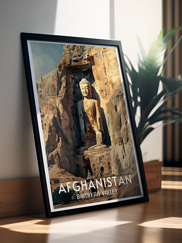 Elegant Afghanistan wall art featuring Bamiyan Valley and Buddhas perfect for transforming your living space with a touch of exotic charm and historical significance