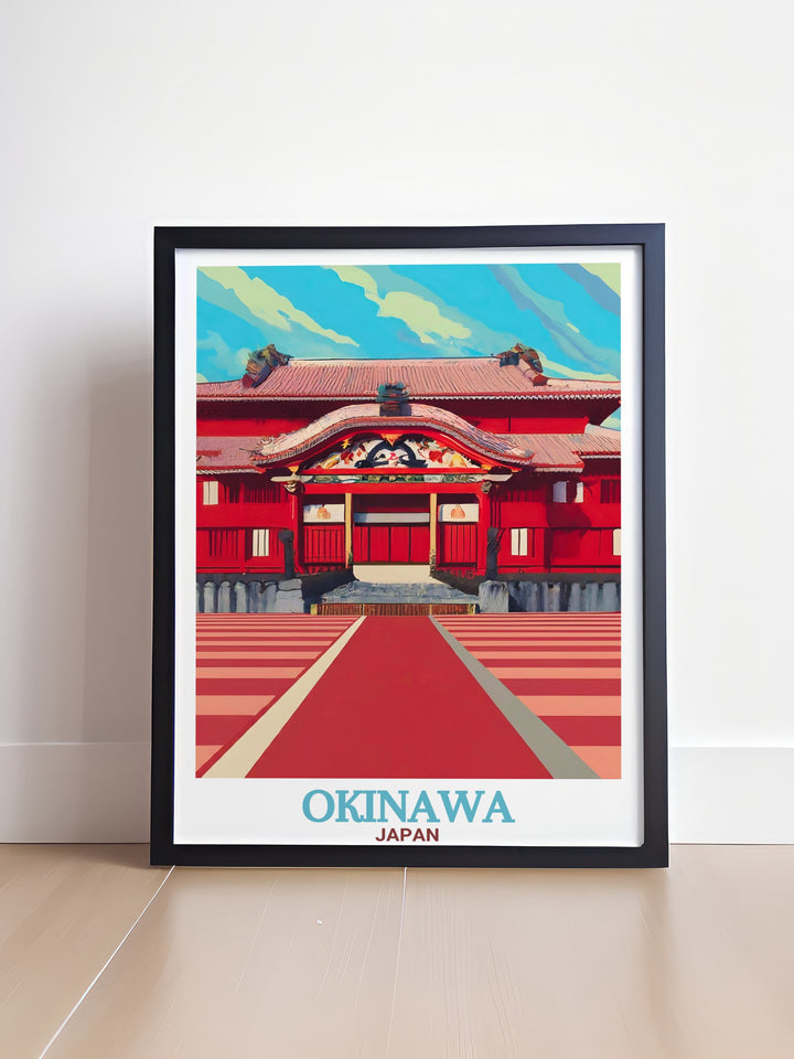High quality Shuri Castle prints featuring the detailed illustration of this iconic Okinawa landmark ideal for enhancing your home decor with beautiful and meaningful art that celebrates Ryukyu culture