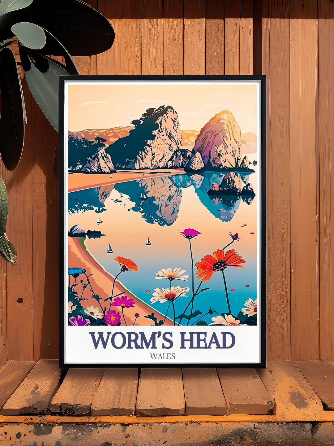 Three Cliffs Bay Art Print highlights the scenic beauty of Wales coastline, with Worms Head and the Gower Peninsula in the distance. This canvas art is ideal for adding a touch of natures beauty to your home, making it a perfect gift for coastal lovers.