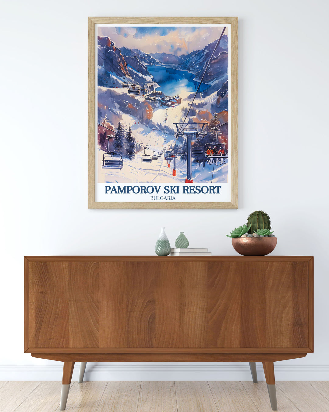 Smolyan Lakes Rhodope Mountains modern art showcasing the picturesque slopes of Borovets perfect for elevating your home decor and celebrating the excitement of ski travel with elegant and vibrant prints