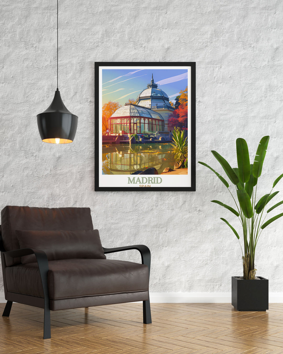 Elevate your home decor with this Retiro Park Stunning Print. Its modern and minimalistic design offers a sophisticated look at Madrids beloved park making it an ideal choice for those who love Spanish art and elegant living spaces.