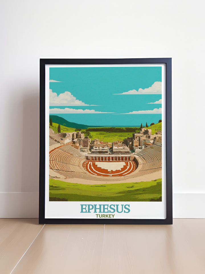 Great Theatre Art Print showcases the beauty of one of Ephesus most famous landmarks, bringing a timeless piece of history into your home. This travel poster is ideal for anyone who appreciates ancient architecture and the splendor of Turkey.