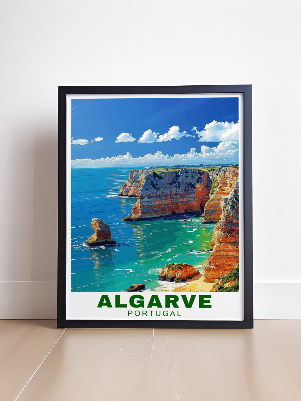 This poster features the beautiful Algarve cliffs with their expansive views and rugged terrain, capturing the essence of Portugals coastline and adding a majestic touch to your decor.