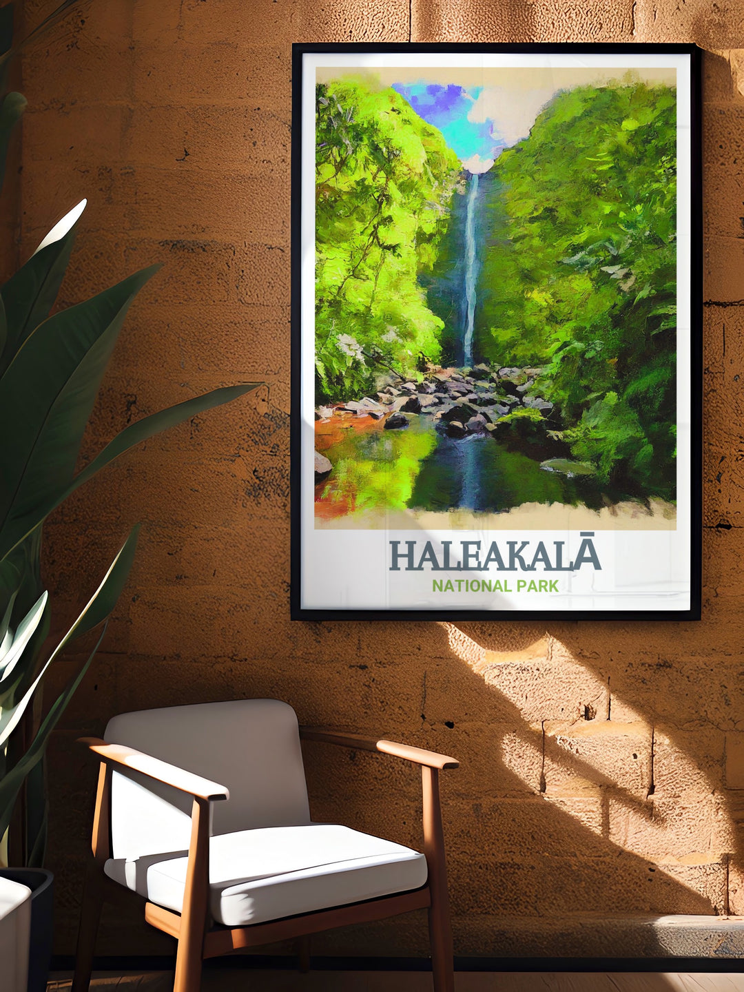 Travel poster of Kīpahulu District in Haleakalā National Park featuring beautiful illustrations of the lush landscapes and serene beaches. This print captures the essence of this magnificent landmark, making it a great addition to any nature inspired decor.