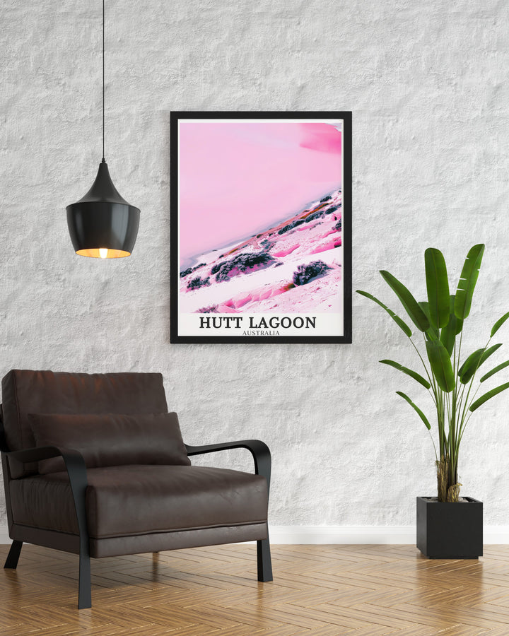 The Hutt Lagoon Print showcases the beautiful pink hues of Western Australia Coral Coast making it a perfect Australia Souvenir or gift This Australia Wall Art adds a touch of elegance and natural beauty to any room enhancing your home with a unique piece of art