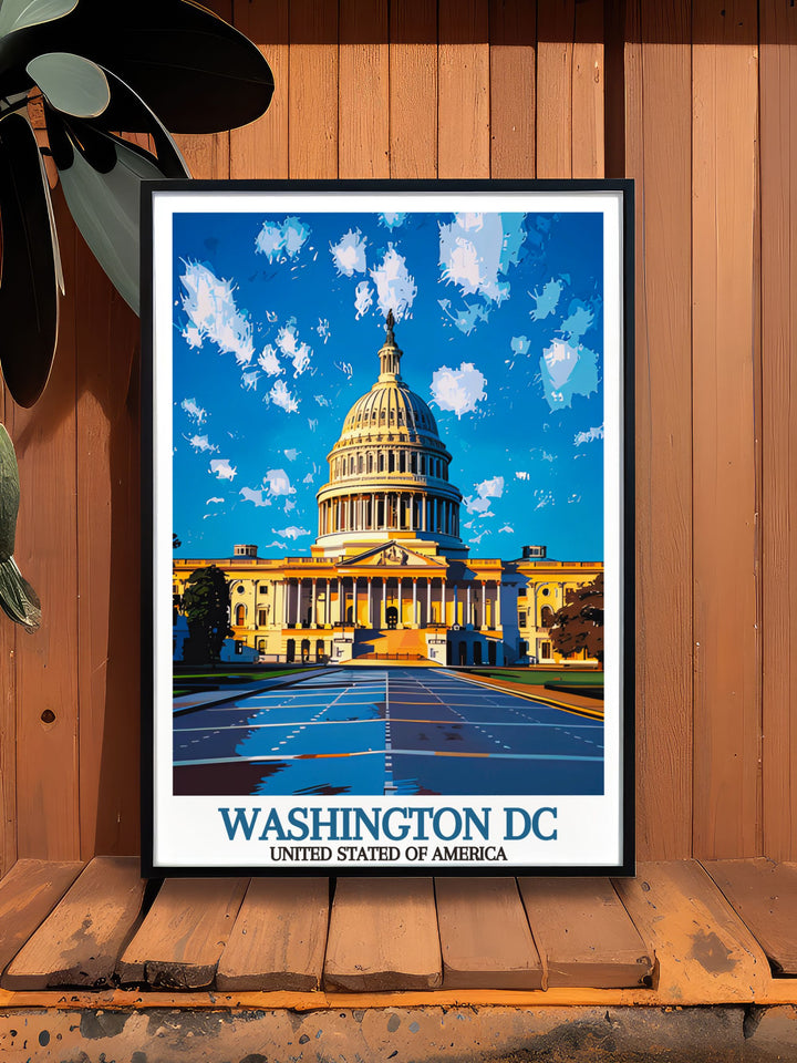 Stunning Washington DC poster in black and white showcasing the United States Capitol and other iconic landmarks. This Washington DC travel print is a versatile addition to your home decor and serves as a thoughtful gift for Mothers Day or any special occasion.