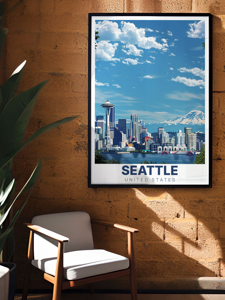 Seattle Home Decor with Skyline from Kerry Park in an elegant modern print. Showcases the citys iconic skyline with a stylish and sophisticated design. Perfect for enhancing any room with a touch of Pacific Northwest charm and contemporary flair.