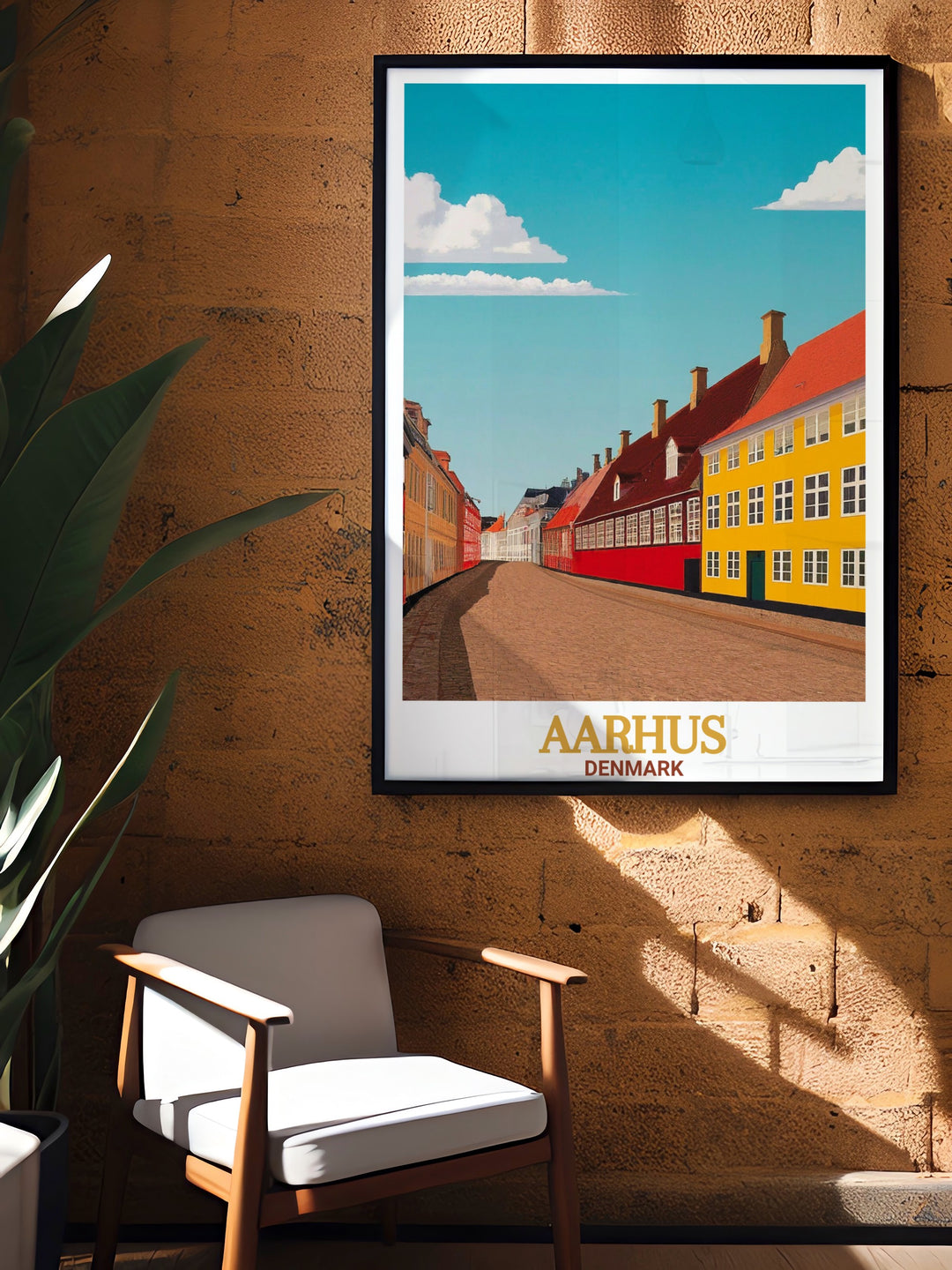 Bring home the charm of Den Gamle By with this beautiful Aarhus painting. Perfect for Denmark wall art lovers this print highlights the historic essence of Aarhus making it a great addition to your home decor.