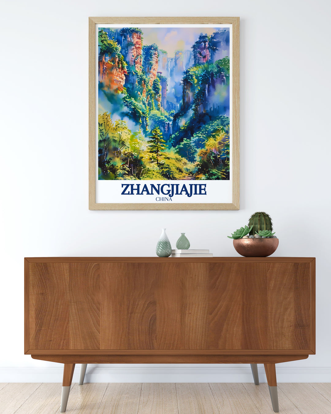 A canvas art piece that depicts the rugged beauty of Zhangjiajie National Forest, known for its towering cliffs and serene atmosphere. This print offers a perfect blend of nature and artistry, making it an ideal addition to your living room or study. A must have for travel and nature enthusiasts.