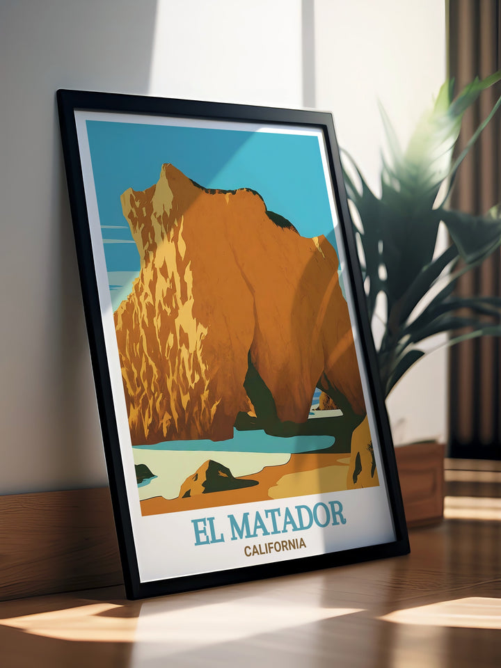 Beach Sea Caves Art Print highlights the breathtaking views of Californias coast, showcasing the unique rock formations and natural beauty of El Matador Beach. This wall art is ideal for those who love beach escapes and coastal decor.