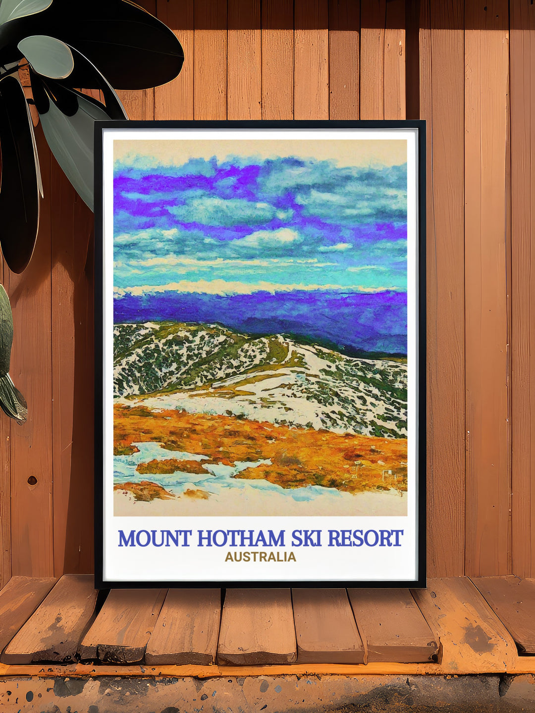 This Mount Hotham artwork offers a detailed look at the resort and the surrounding natural beauty, including the peaceful Hotham Alpine Village and the towering summit. Its a beautiful way to bring Australias winter landscapes into your home.