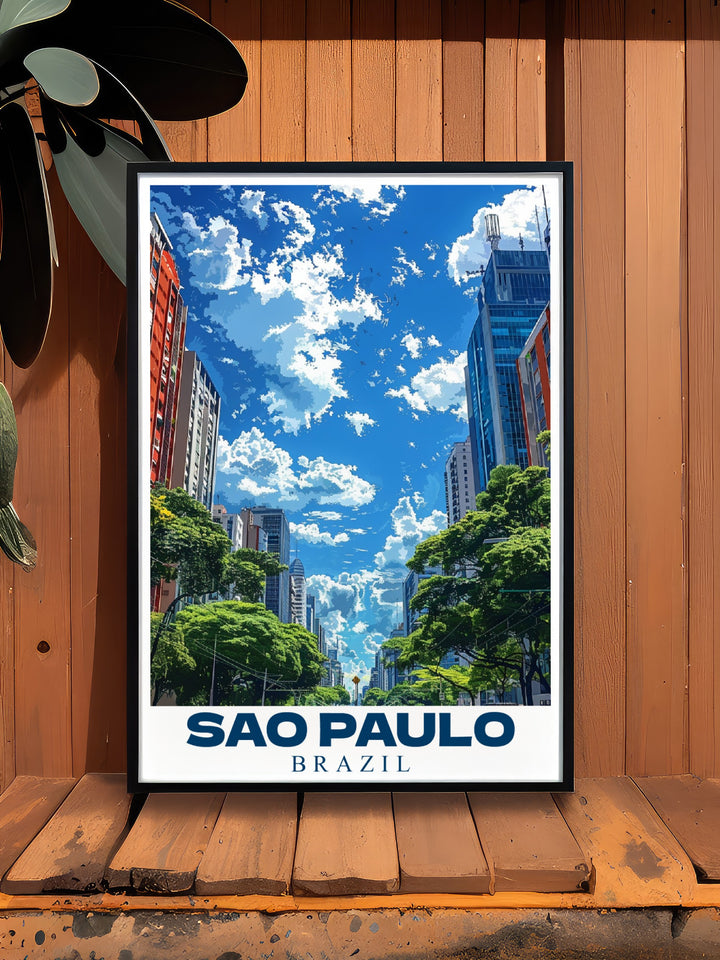 Sao Paulo art print featuring Paulista Avenue a must have for urban art lovers. This elegant cityscape artwork is a beautiful addition to any home decor and an ideal Brazil art gift for anyone who appreciates modern prints.