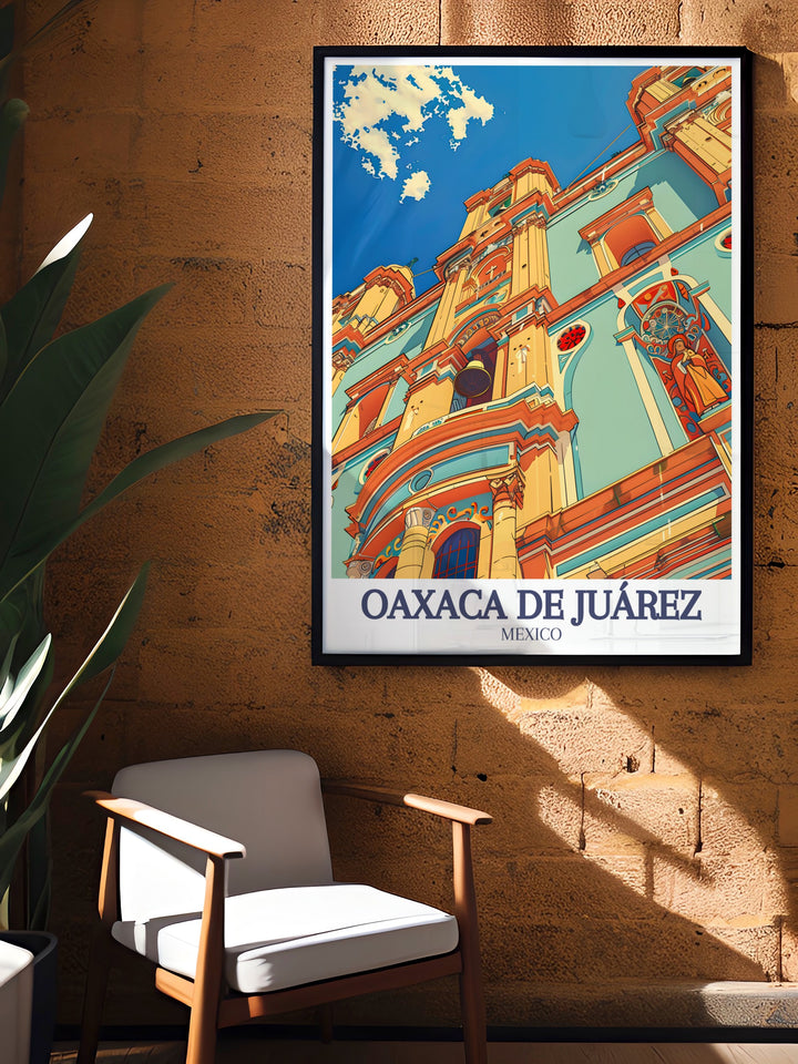 This Mexico art print captures the iconic Santo Domingo Church of Oaxaca de Juárez, with its intricate façade and rich historical significance. Ideal for those looking to add a touch of Mexican heritage to their wall art collection.