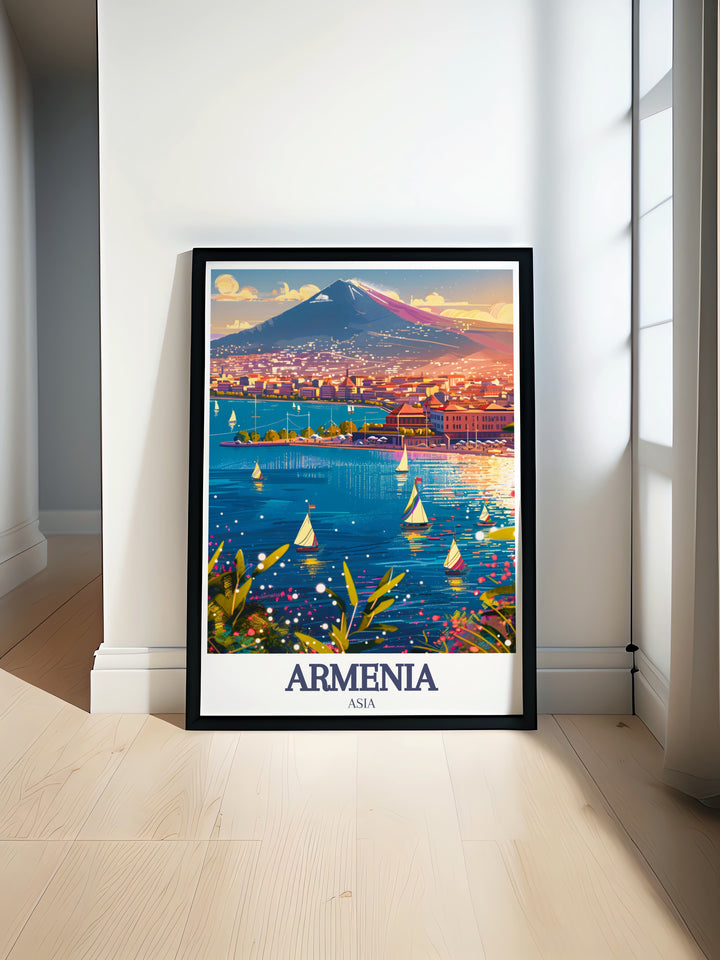 Lake Sevan canvas art brings the peaceful beauty of Armenias iconic lake into your home. The travel prints tranquil tones make it an excellent gift for nature lovers, offering a perfect blend of calmness and natural wonder that enhances any living space.