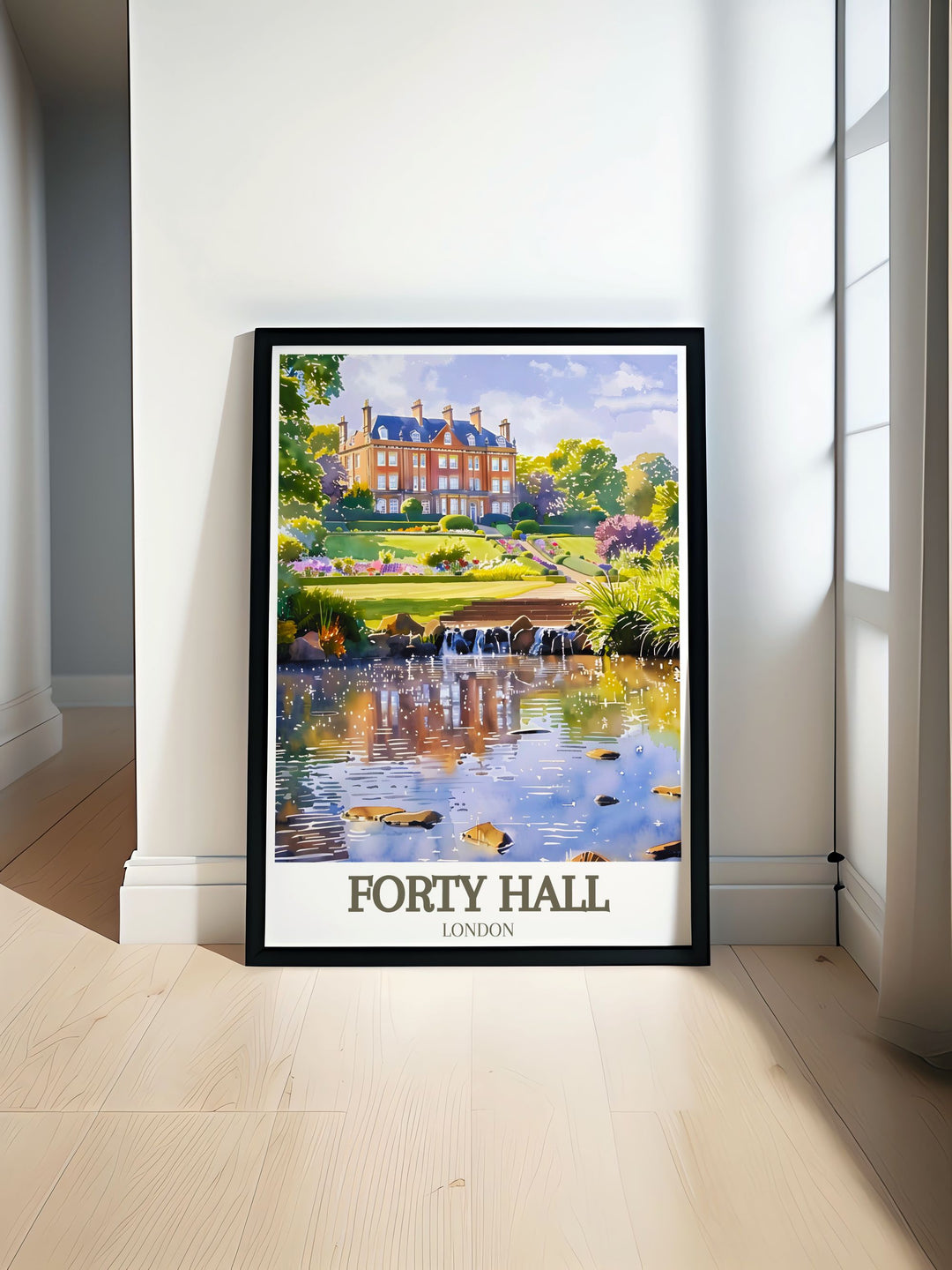 This print features the architectural splendor of Forty Hall House, inviting viewers to explore its richly decorated rooms and historic charm.