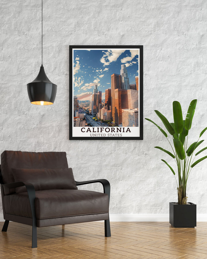Los Angeles wall art designed to capture the vibrant energy of the city with stunning detail and vibrant colors perfect for living rooms bedrooms or offices a must have for anyone who loves California travel and cityscapes