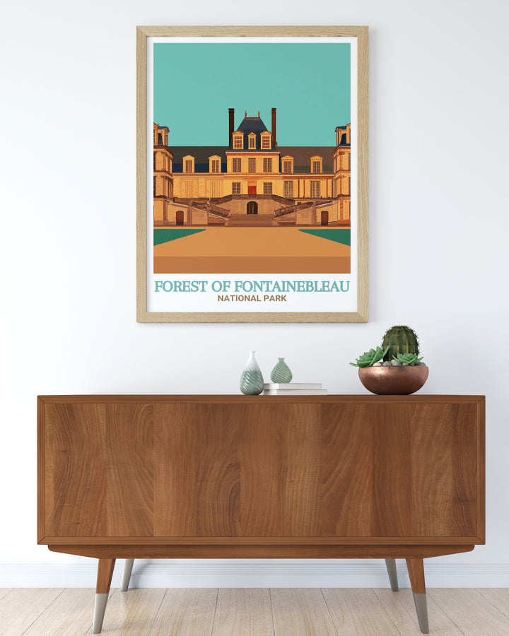 Celebrate the history and charm of Château de Fontainebleau with this custom travel print. Featuring the iconic château nestled within the Forest of Fontainebleau, this artwork brings a touch of French royal history to your decor. Perfect for adding a regal and elegant element to your living space.