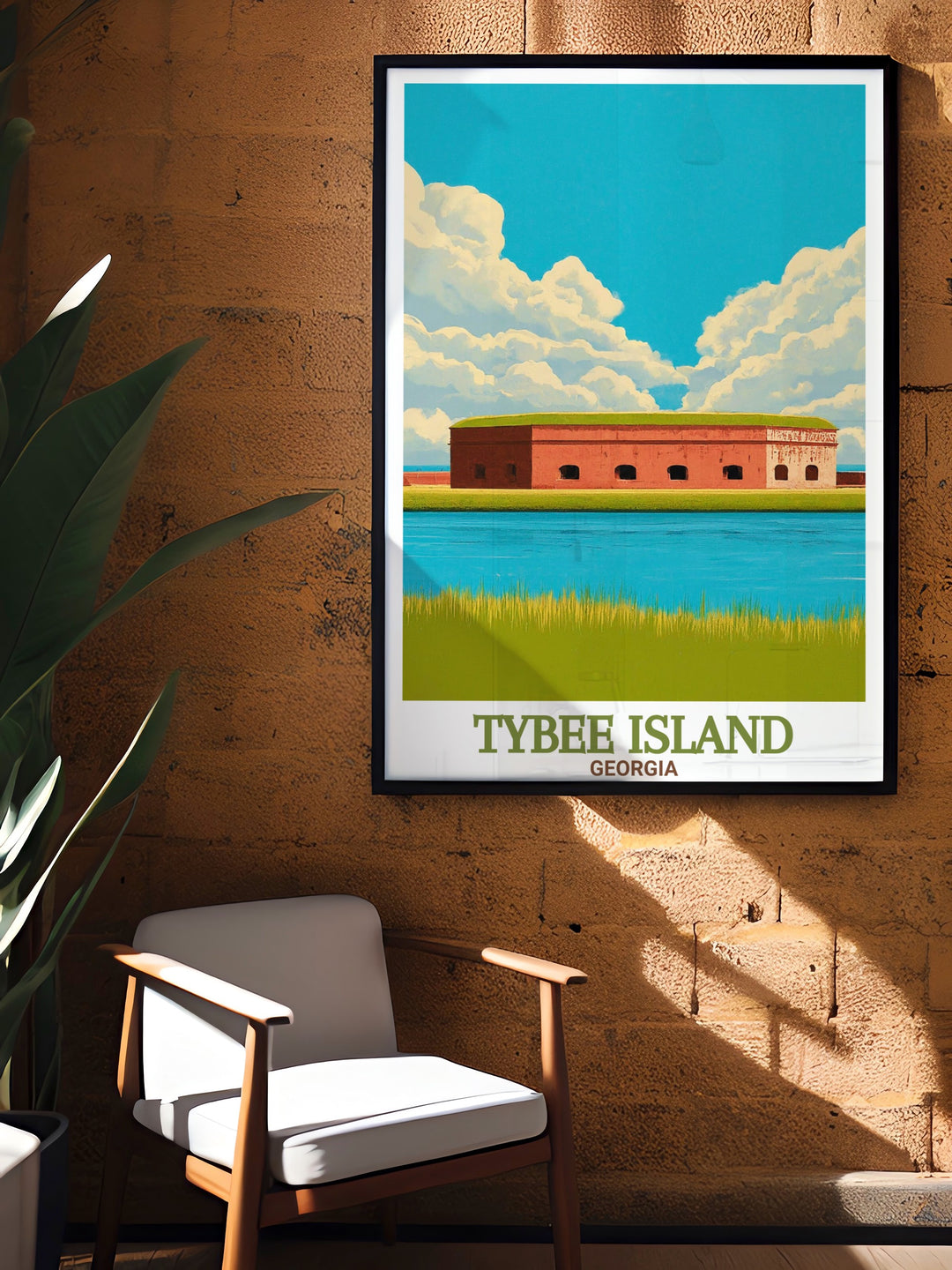 Tybee Island Wall Art including Fort Pulaski National Monument showcasing the islands unique layout and historic charm ideal for those who love coastal art and travel decor.