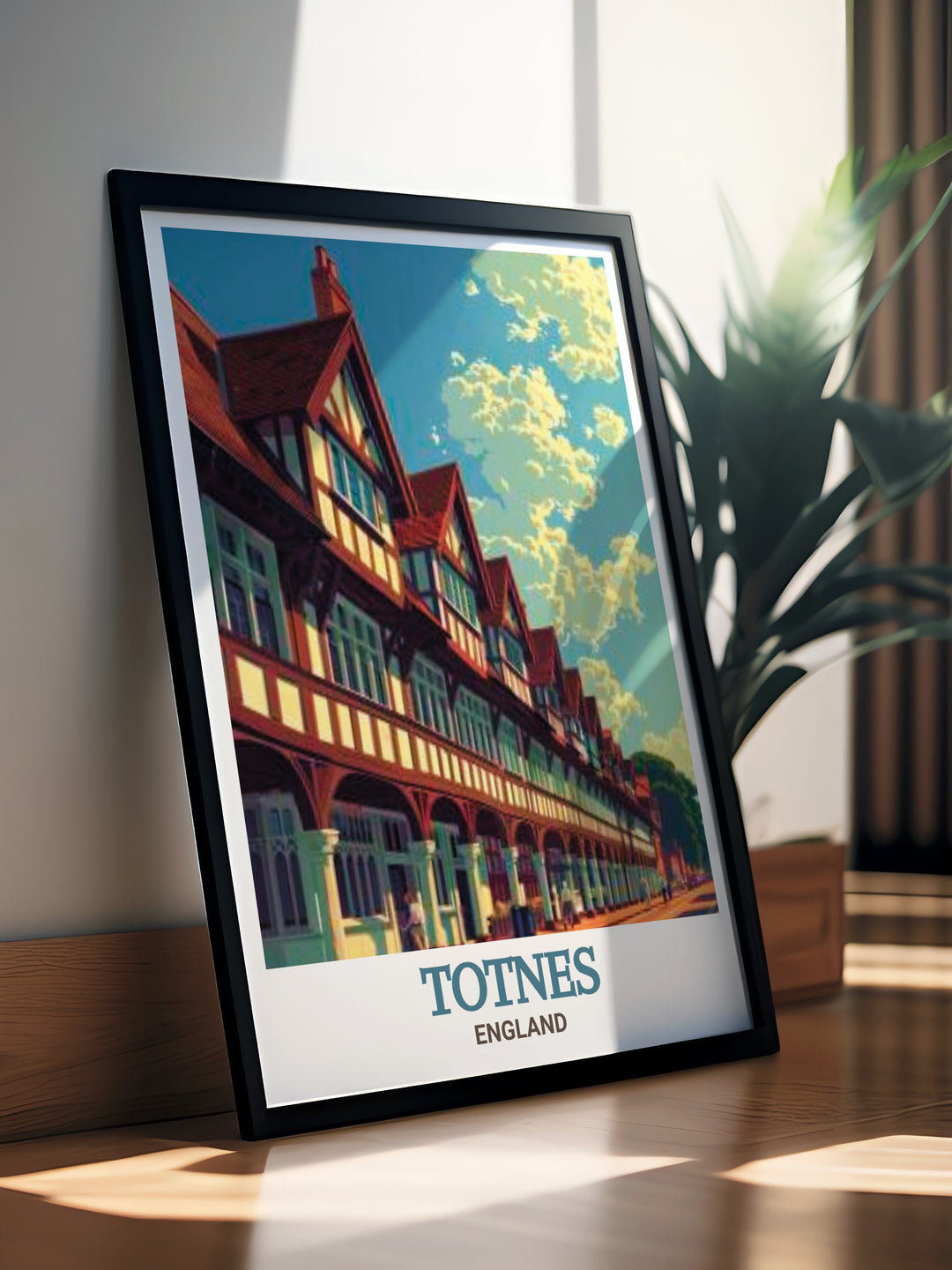 Totnes wall decor with The Butterwalk, capturing the charm and beauty of this significant English landmark. This vibrant print enhances any room, making it a great gift for friends and family who love Englands history and architecture.