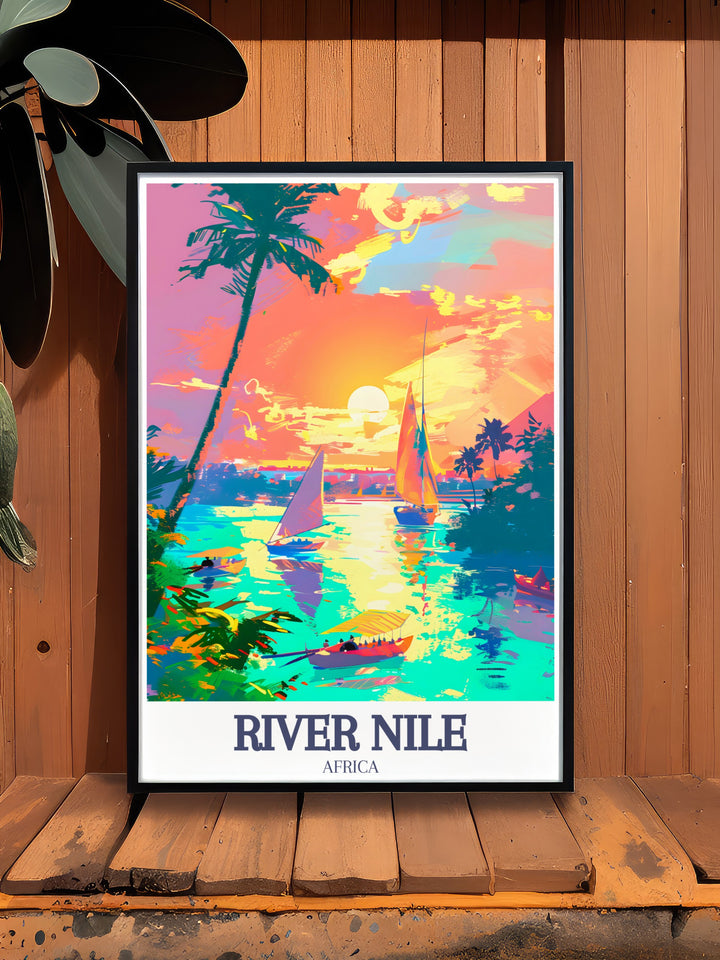 This stunning River Nile Art Print highlights the tranquil beauty of Egypts Nile River, as it winds through Luxors ancient temples and landscapes. Perfect for Egypt lovers and travelers, this artwork will inspire and transport you to the heart of the Egyptian civilization.