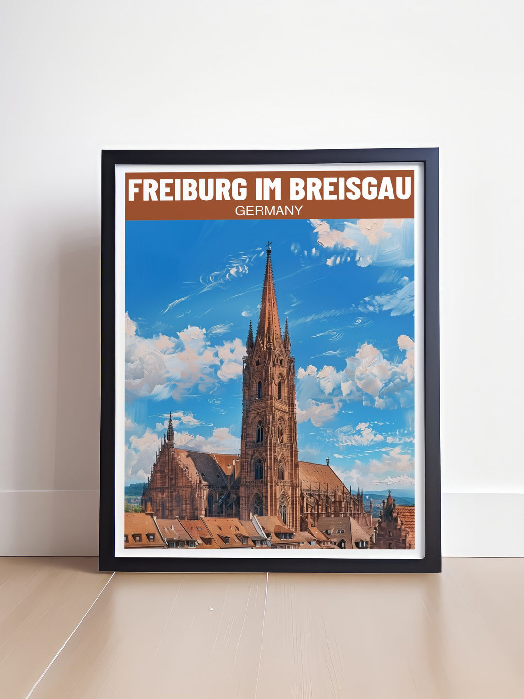 Add a piece of Germanys rich cultural heritage to your home with this Freiburg Minster modern art print capturing the timeless beauty of one of the countrys most famous landmarks a perfect decor choice for history and architecture lovers.