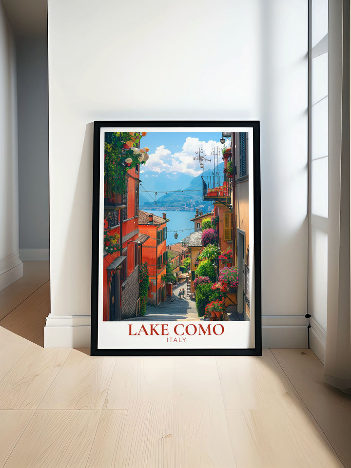 Lake Como Print featuring the serene waters of Italy with Bellagio in the background perfect for traveler gifts and modern home decor