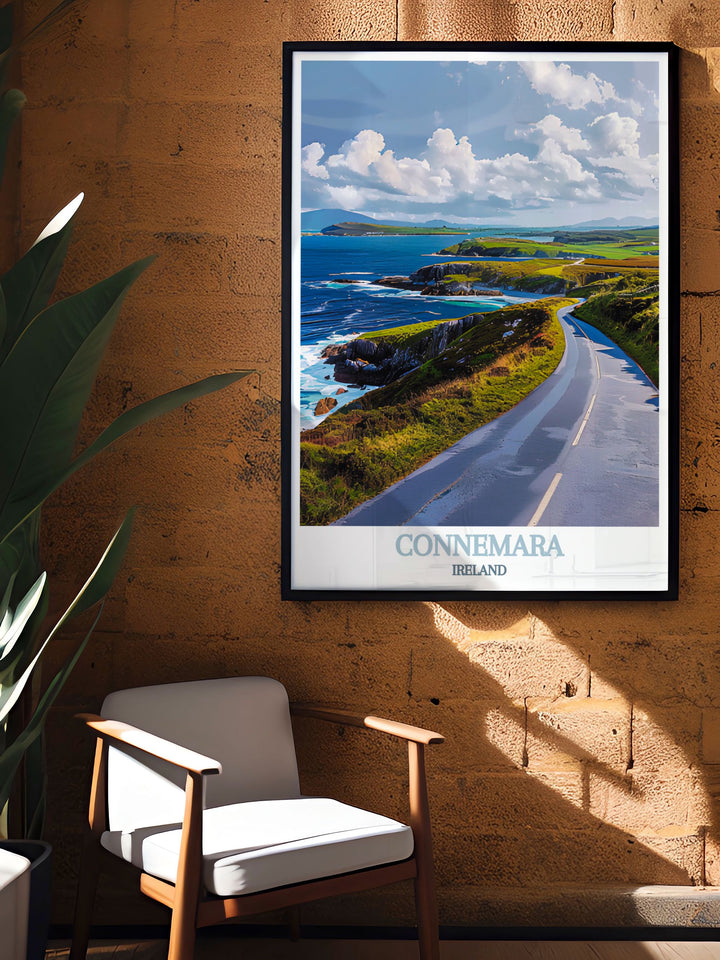 Relax and enjoy the stunning views along the Sky Road in Connemara, Ireland, where the road climbs to heights offering spectacular panoramas of the Atlantic Ocean, making it an ideal spot for peaceful reflection and scenic drives.