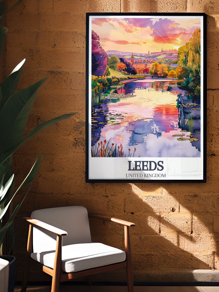 Roundhay Park and Waterloo Lake wall decor that brings the peaceful charm of Leeds into your home. Perfect for those who appreciate England art and want to celebrate the beauty of Roundhay Park with this exquisite travel poster.